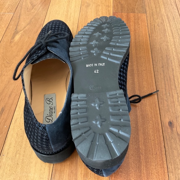 Diane B Ladies Shoes - Blue Houndstooth Suede Oxford - Picture 3 of 4